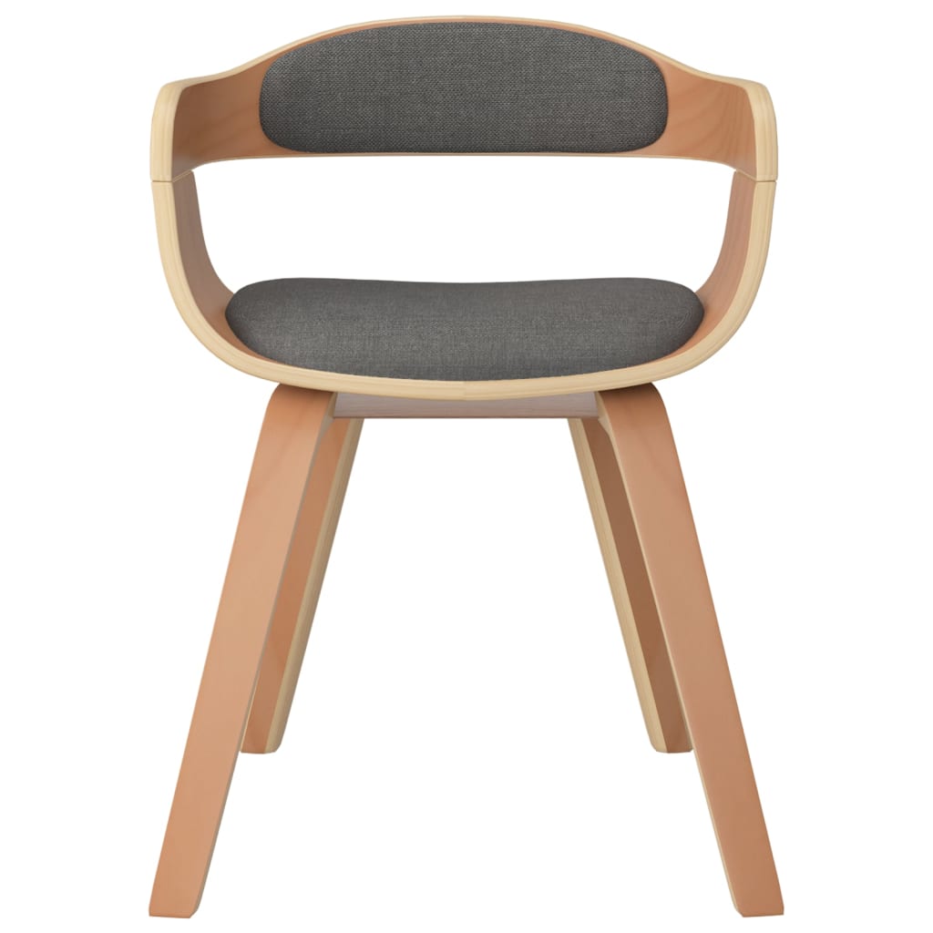 Curved wooden chair and light gray fabric