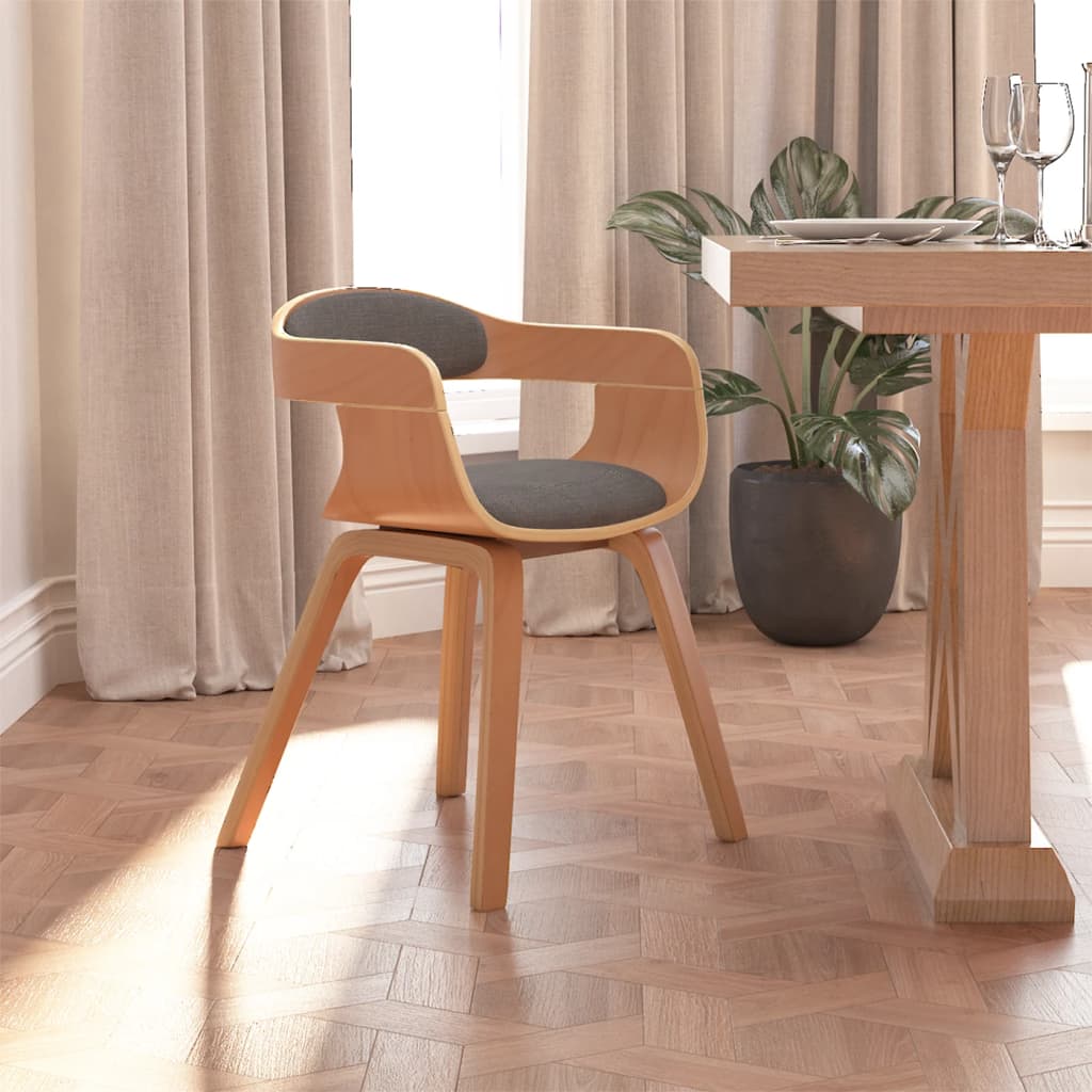 Vetonek Silla de comedor madera curvada y tela gris claro