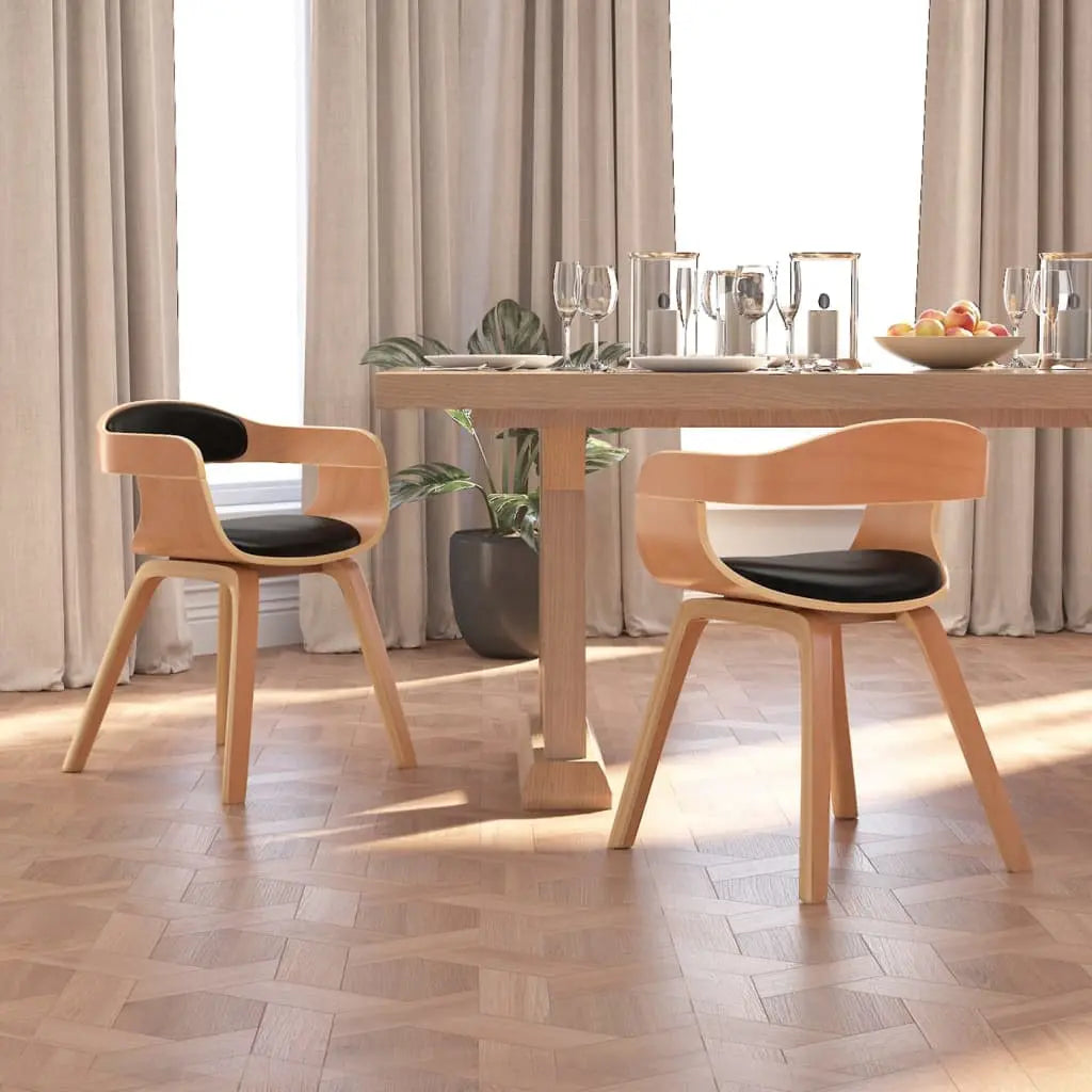 Vetonek Sillas de comedor 2 uds madera curvada y cuero sintético negro