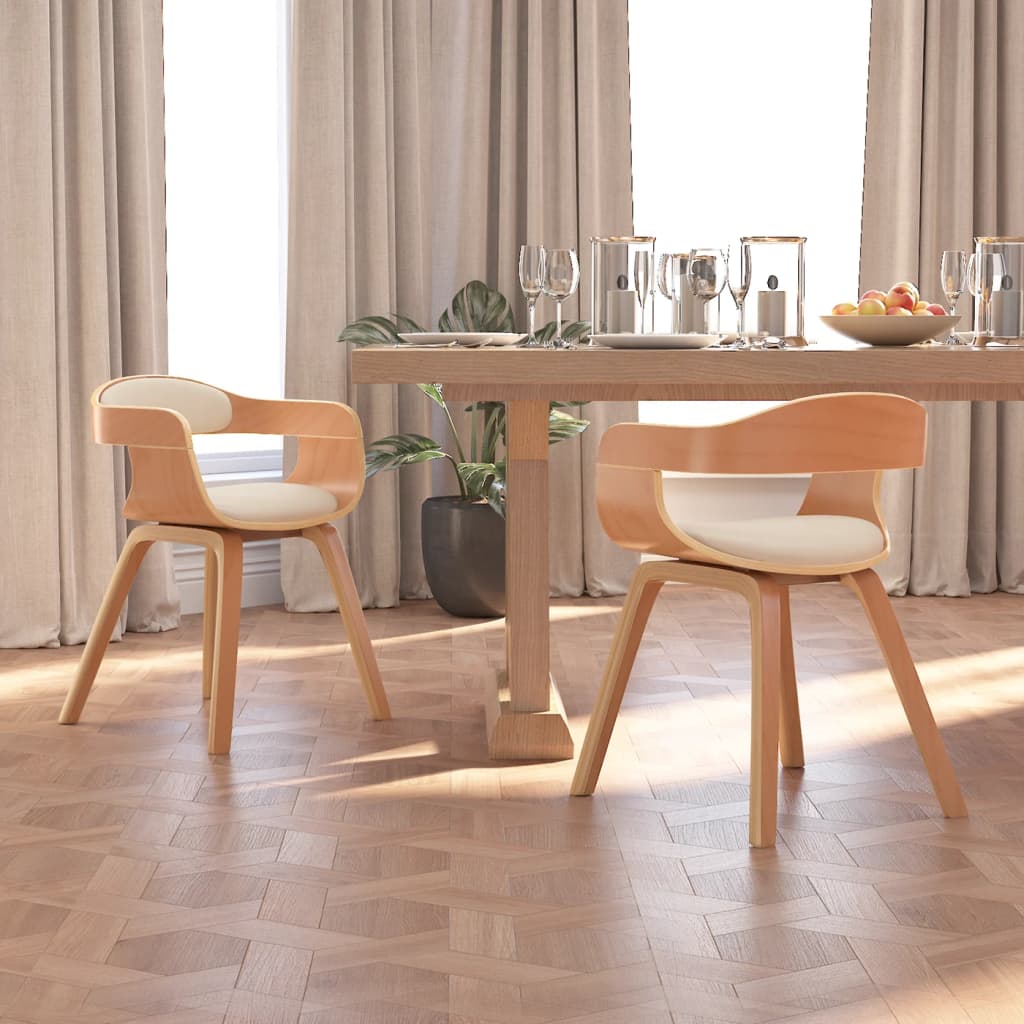 Vetonek Sillas de comedor 2 uds madera curvada y cuero sintético crema