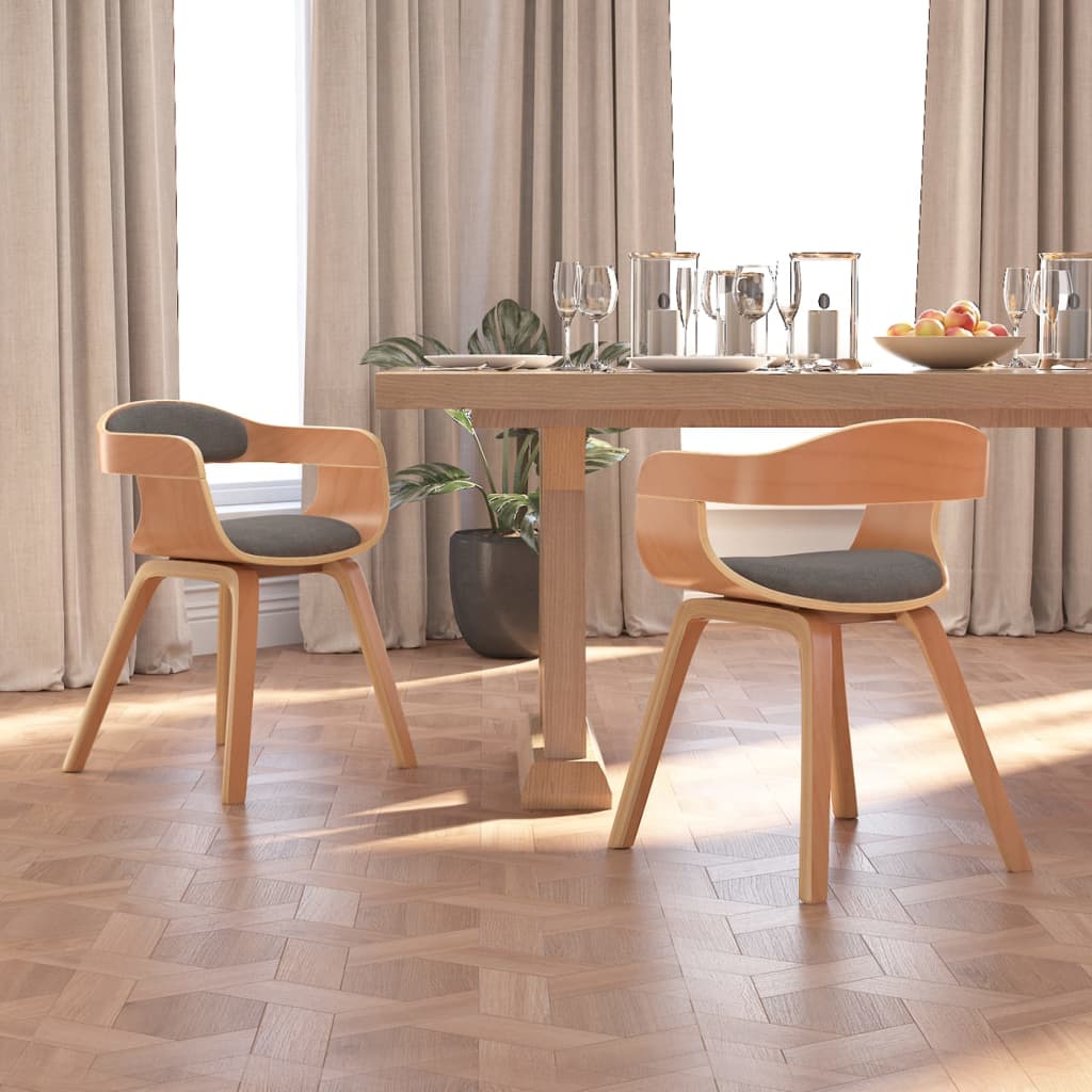 Vetonek Silla de comedor 2 uds madera curvada y tela gris claro