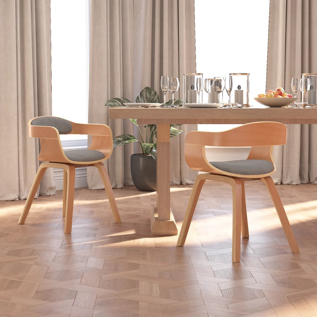 Vetonek Sillas de comedor 2 uds madera curvada y tela gris taupe