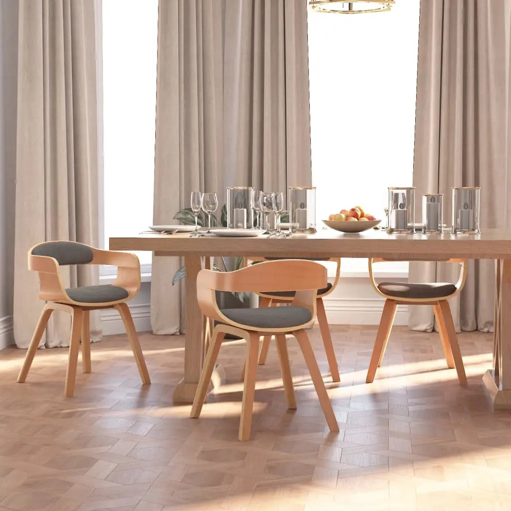 Vetonek Silla de comedor 4 uds madera curvada y tela gris claro