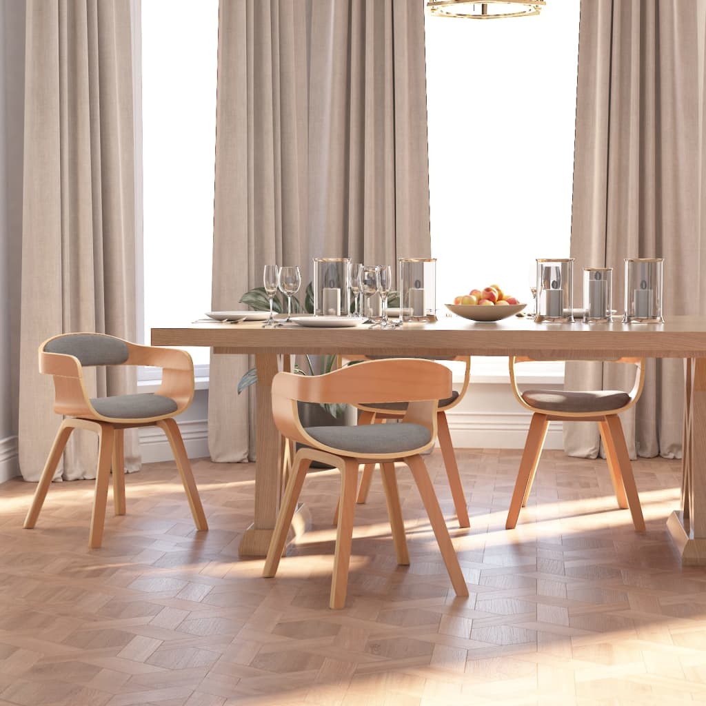 Vetonek Sillas de comedor 4 uds madera curvada y tela gris taupe