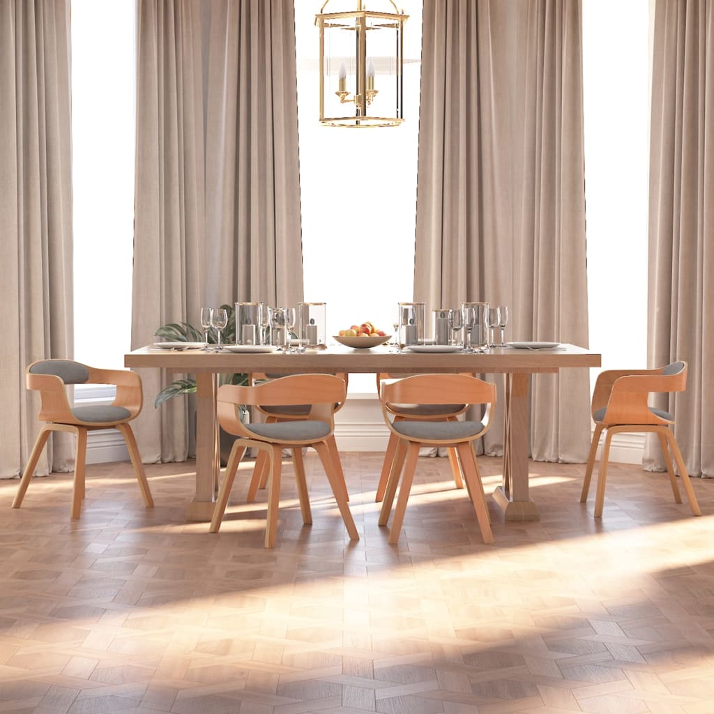 Vetonek Sillas de comedor 6 uds madera curvada y tela gris taupe