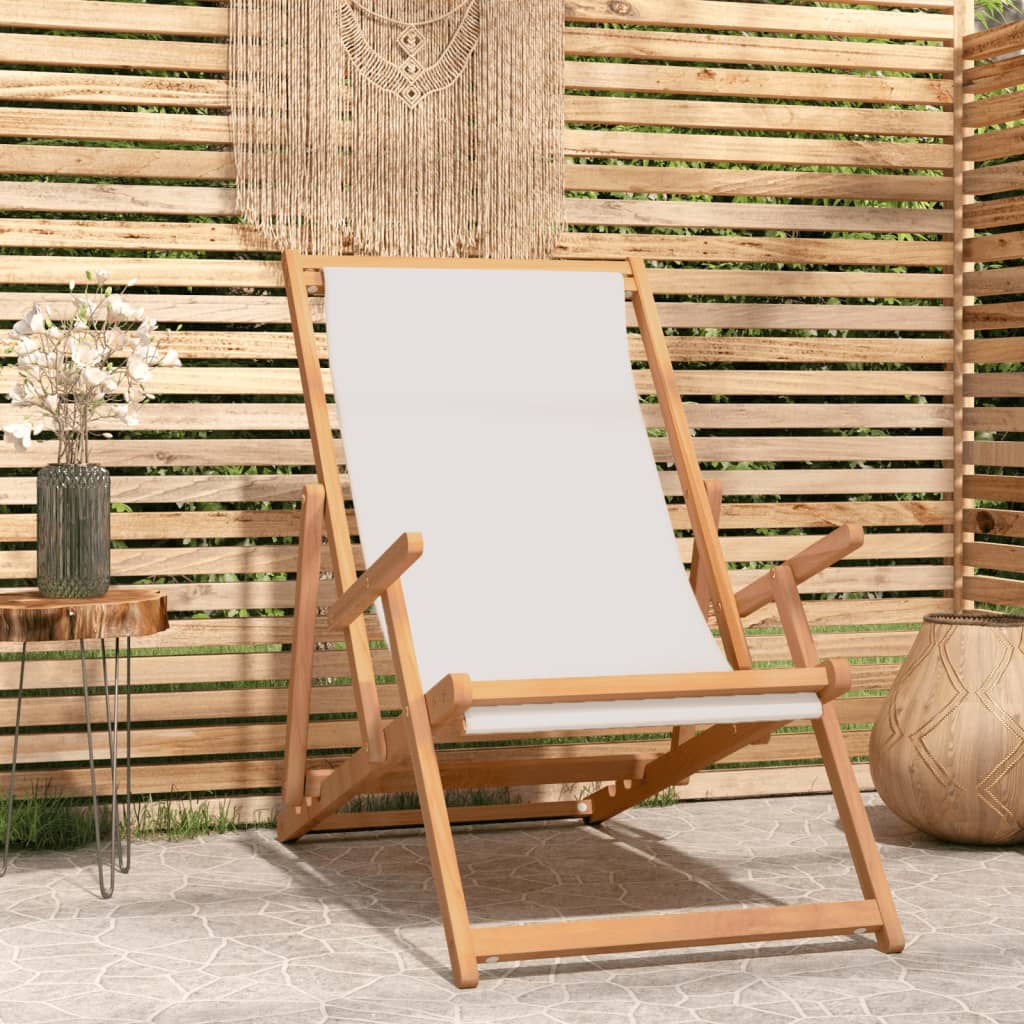 Vetonek Silla de playa plegable de madera maciza de teca crema