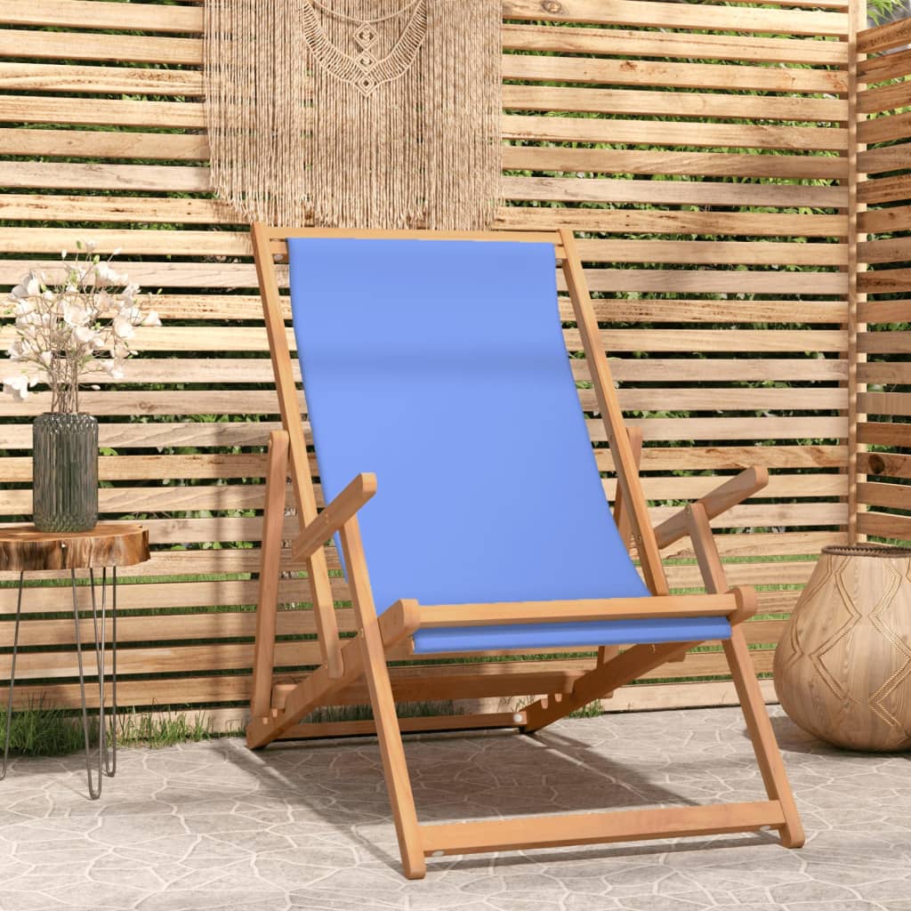 Vetonek Silla de playa plegable de madera maciza de teca azul