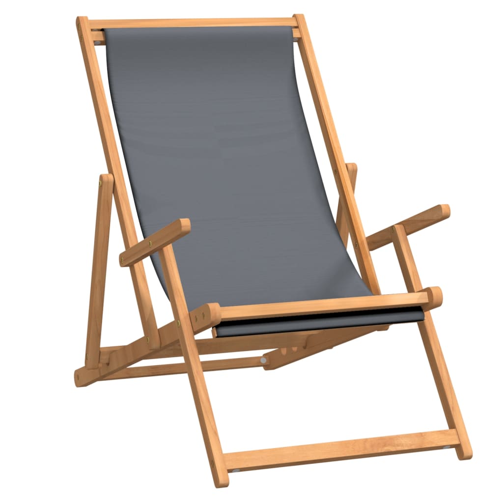 Silla de playa plegable de madera maciza de teca gris vidaXL