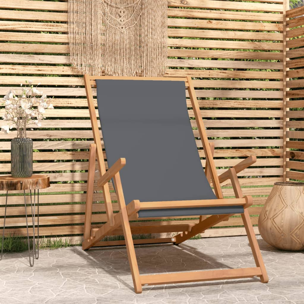 Vetonek Silla de playa plegable de madera maciza de teca gris