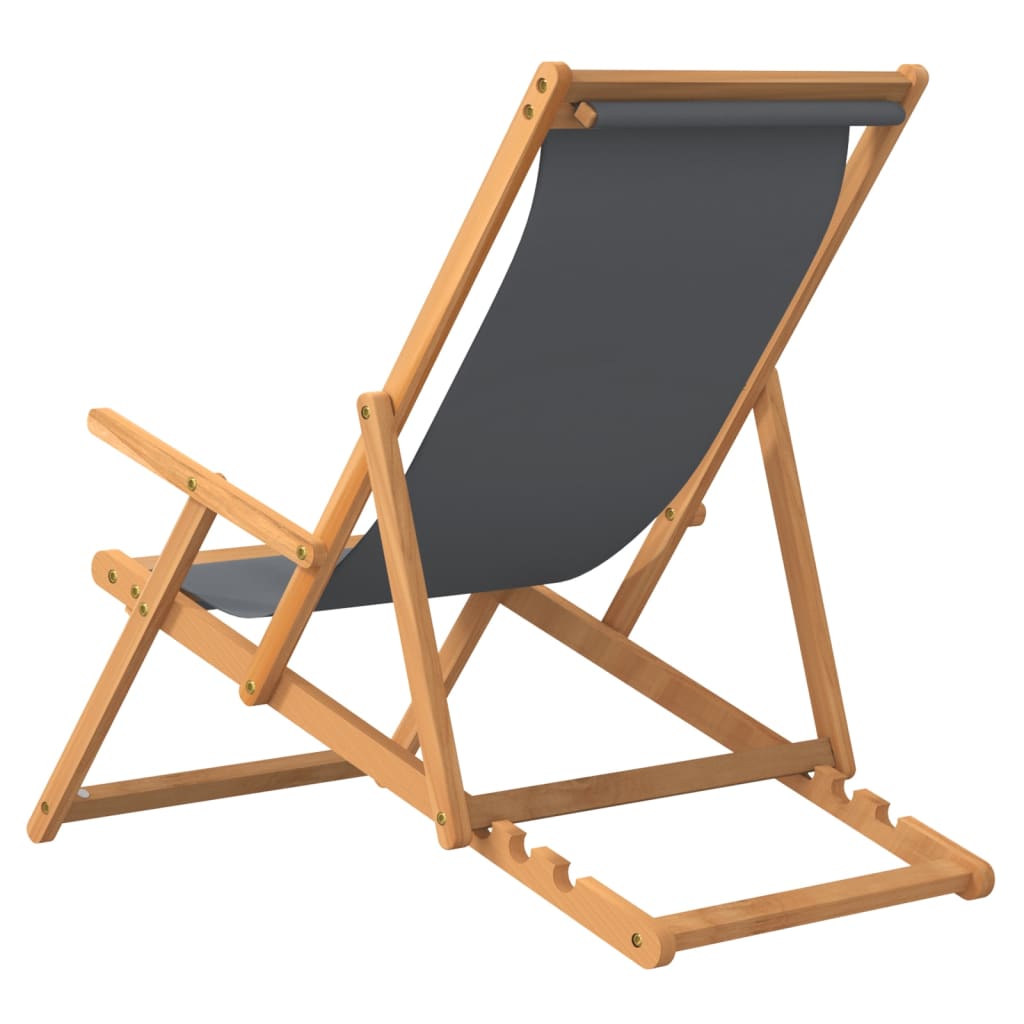 Silla de playa plegable de madera maciza de teca gris vidaXL