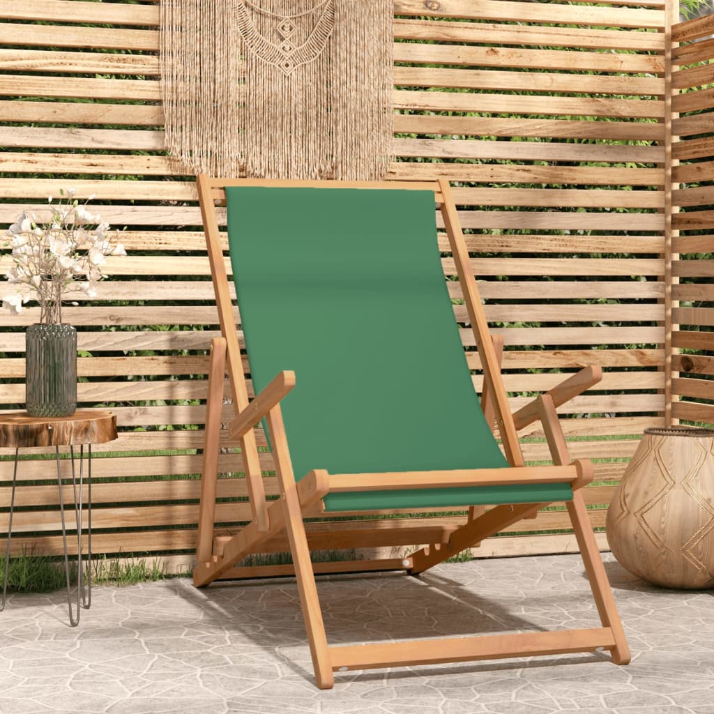 Vetonek Silla de playa plegable de madera maciza de teca verde