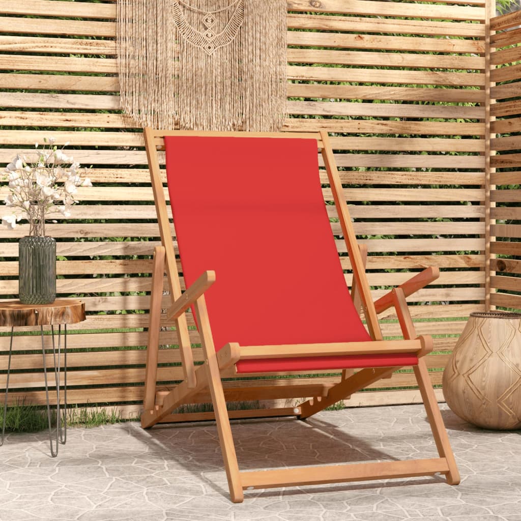 Vetonek Silla de playa plegable de madera maciza de teca rojo