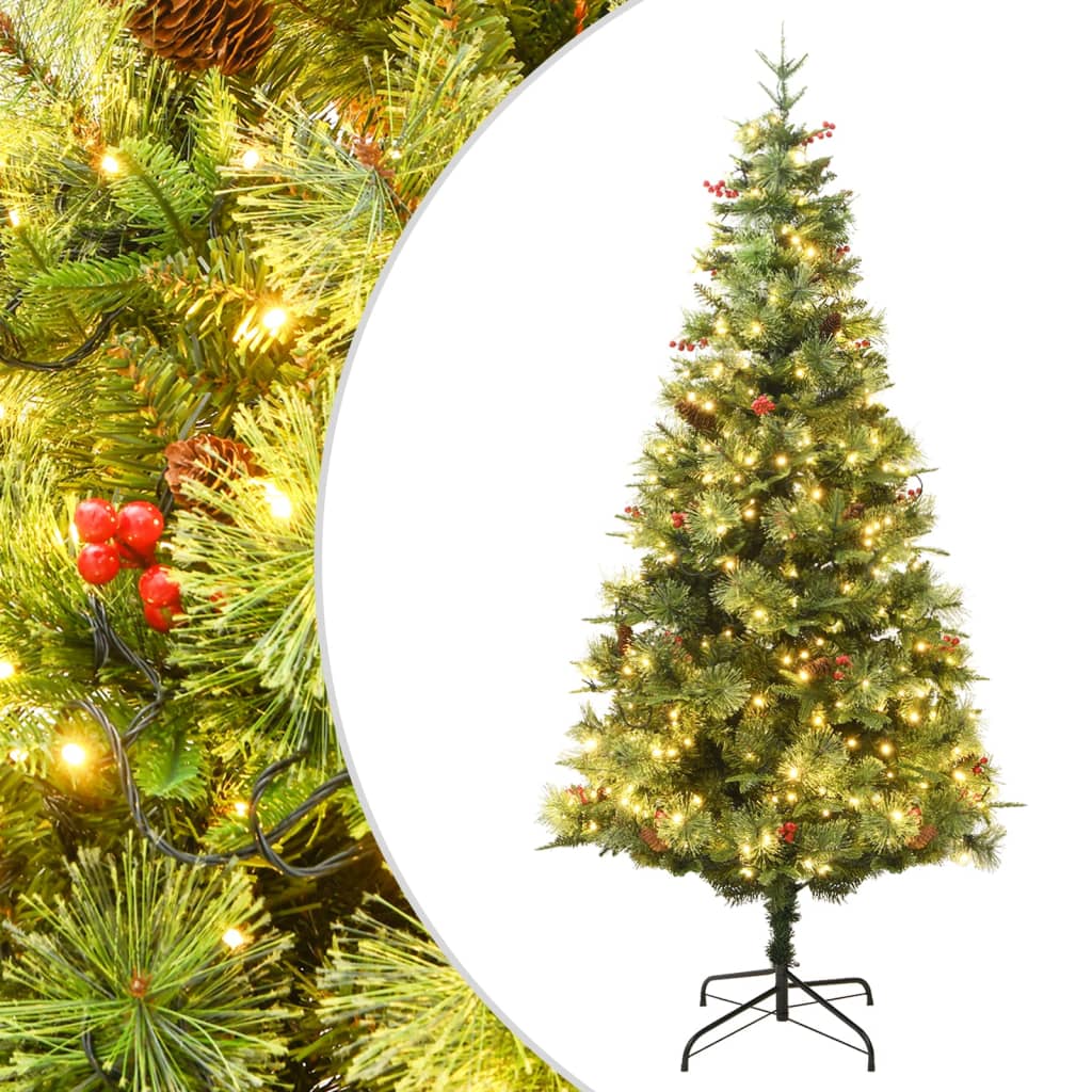 Árbol de navidad con luces y piñas pvc pe verde 150 cm v7207 Vetonek