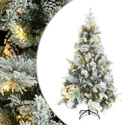 Árbol de navidad con nieve, luces led y piñas pvc y pe 195 cm v7252 Vetonek
