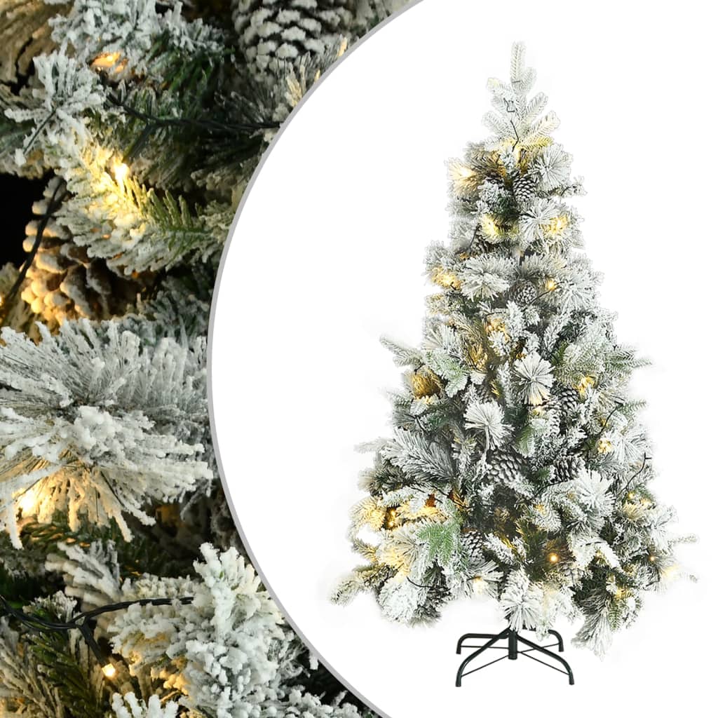 Árbol de navidad con nieve, luces led y piñas pvc y pe 195 cm v7252 Vetonek