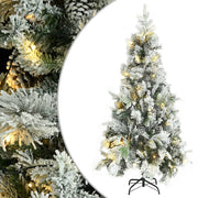 Árbol de navidad con nieve, luces led y piñas pvc y pe 225 cm v7269 Vetonek