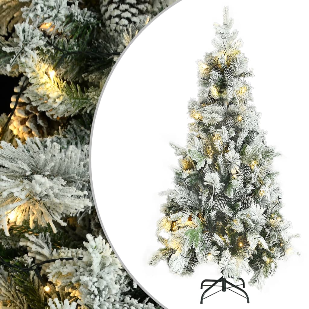 Árbol de navidad con nieve, luces led y piñas pvc y pe 225 cm v7269 Vetonek