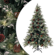 Árbol de navidad con luces y piñas pvc pe verde y blanco 120 cm v7276 Vetonek