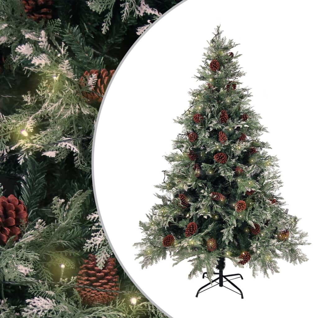 Árbol de navidad con luces y piñas pvc pe verde y blanco 150 cm v7283 Vetonek
