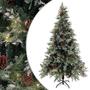 Árbol de navidad con luces y piñas pvc pe verde y blanco 195 cm v7290 Vetonek