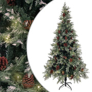Árbol de navidad con luces y piñas pvc pe verde y blanco 225 cm v7306 Vetonek