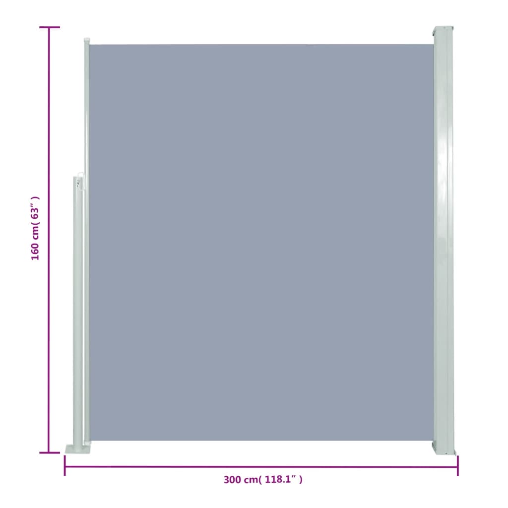 Toldo lateral retráctil de jardín gris160x300 cm vidaXL