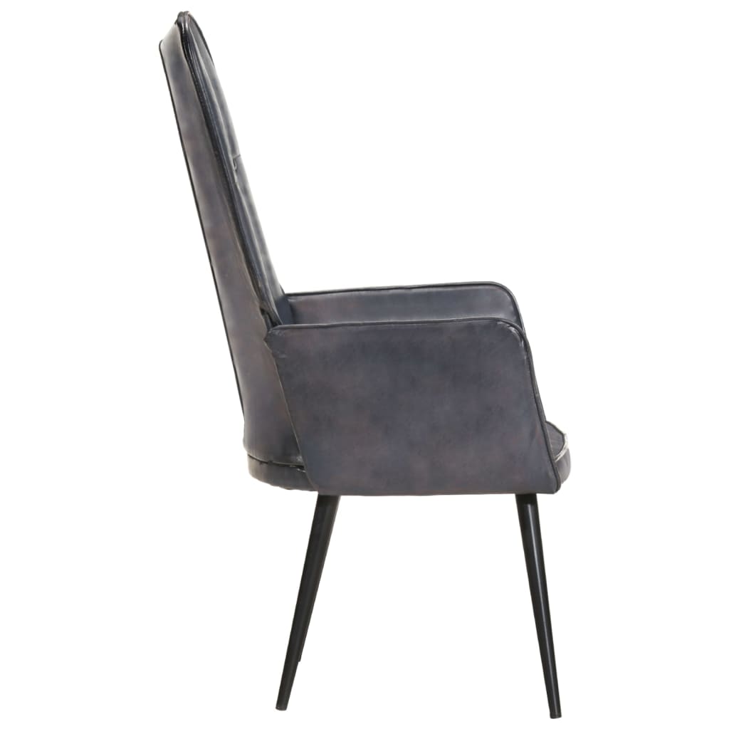 Sillón orejero de cuero auténtico gris - Vetonek