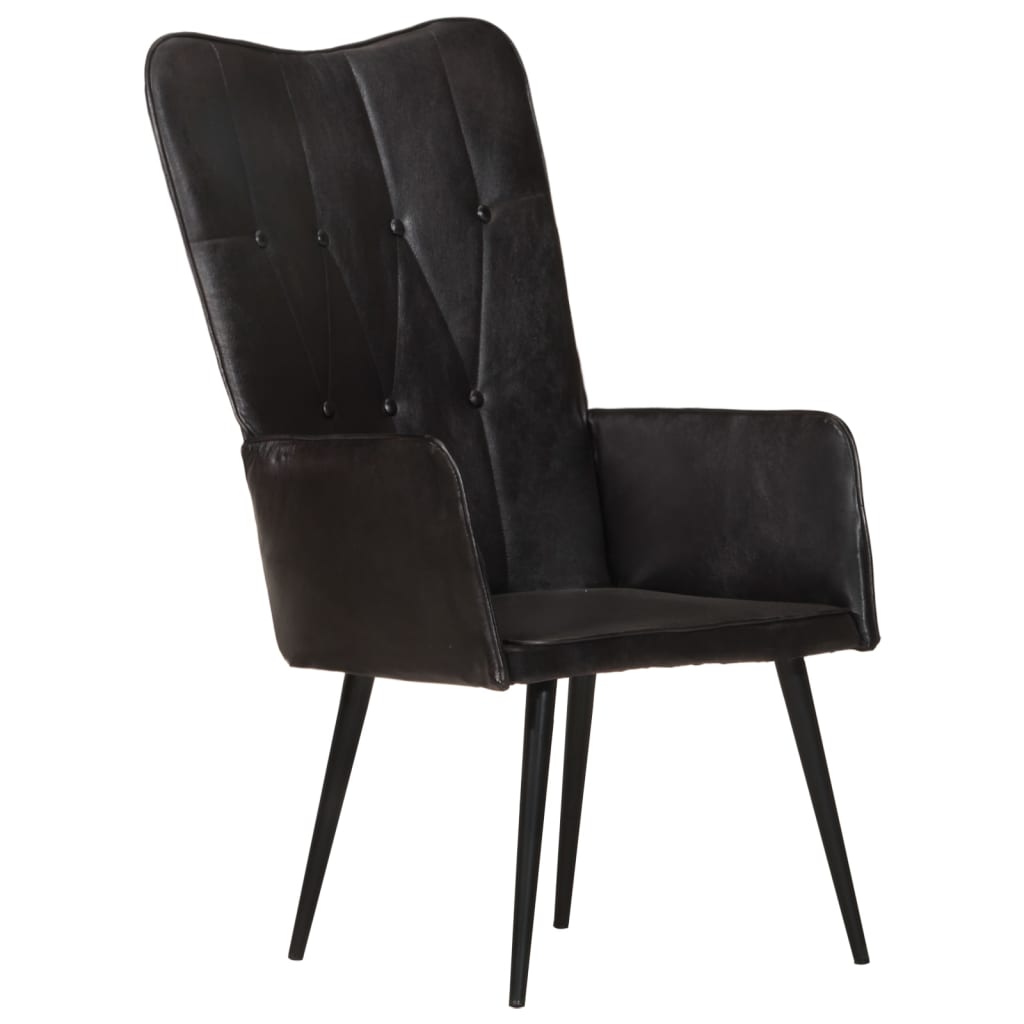 Vetonek Sillón orejero de cuero auténtico negro