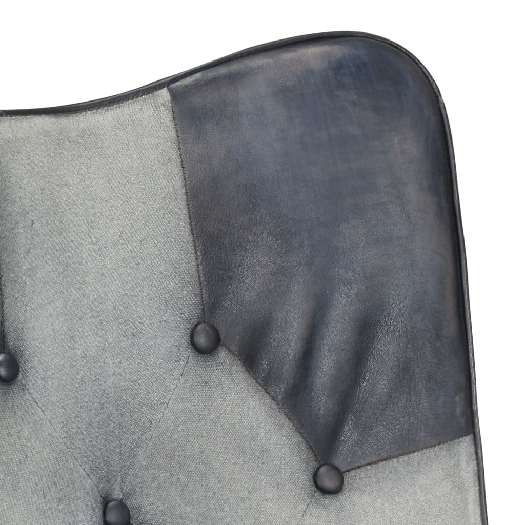 Sillón con reposapiés lona y cuero auténtico gris vidaXL