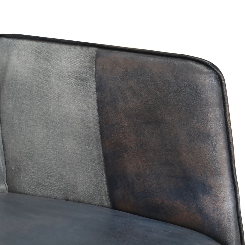 Sillón con reposapiés lona y cuero auténtico gris vidaXL