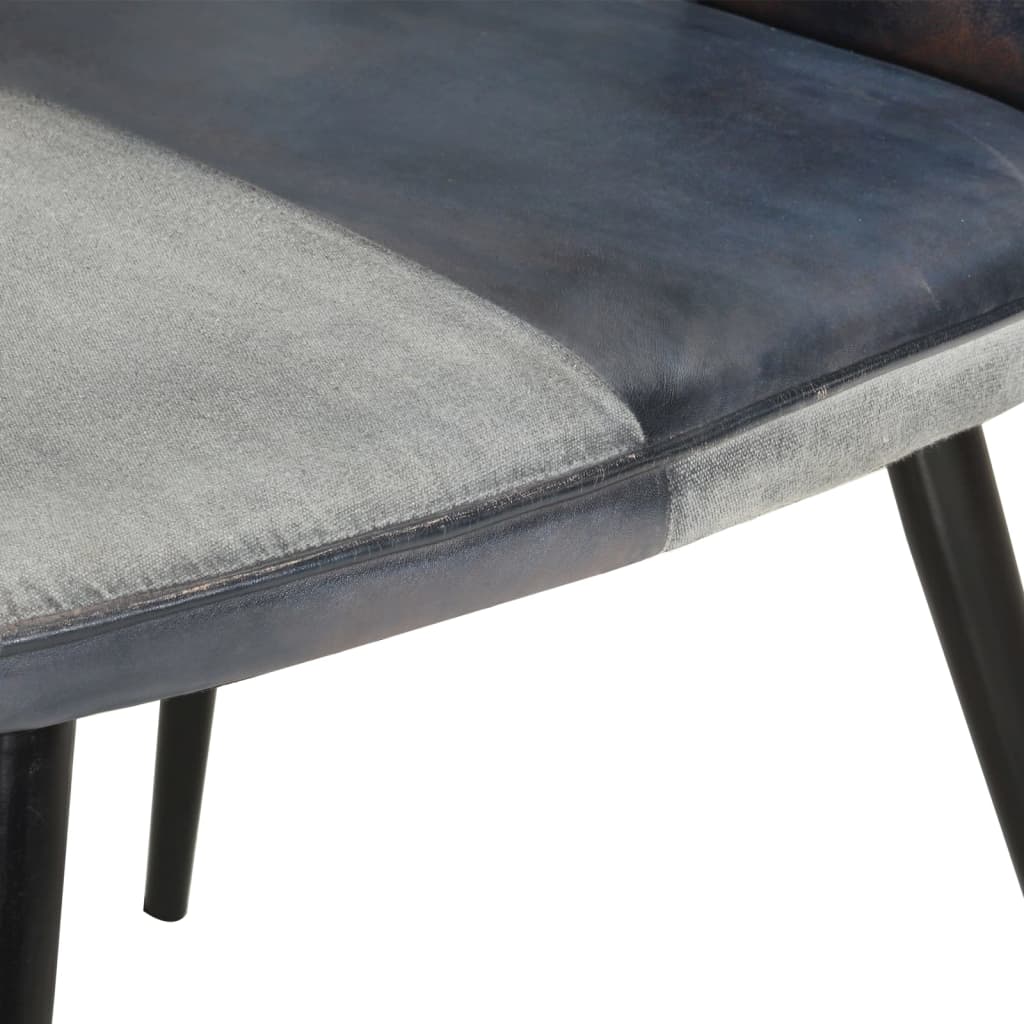 Sillón con reposapiés lona y cuero auténtico gris vidaXL