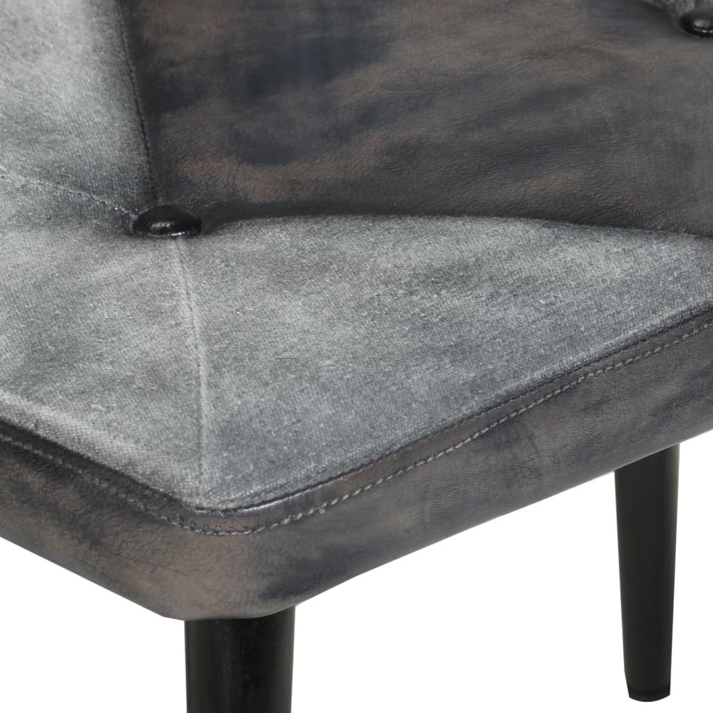 Sillón con reposapiés lona y cuero auténtico gris vidaXL