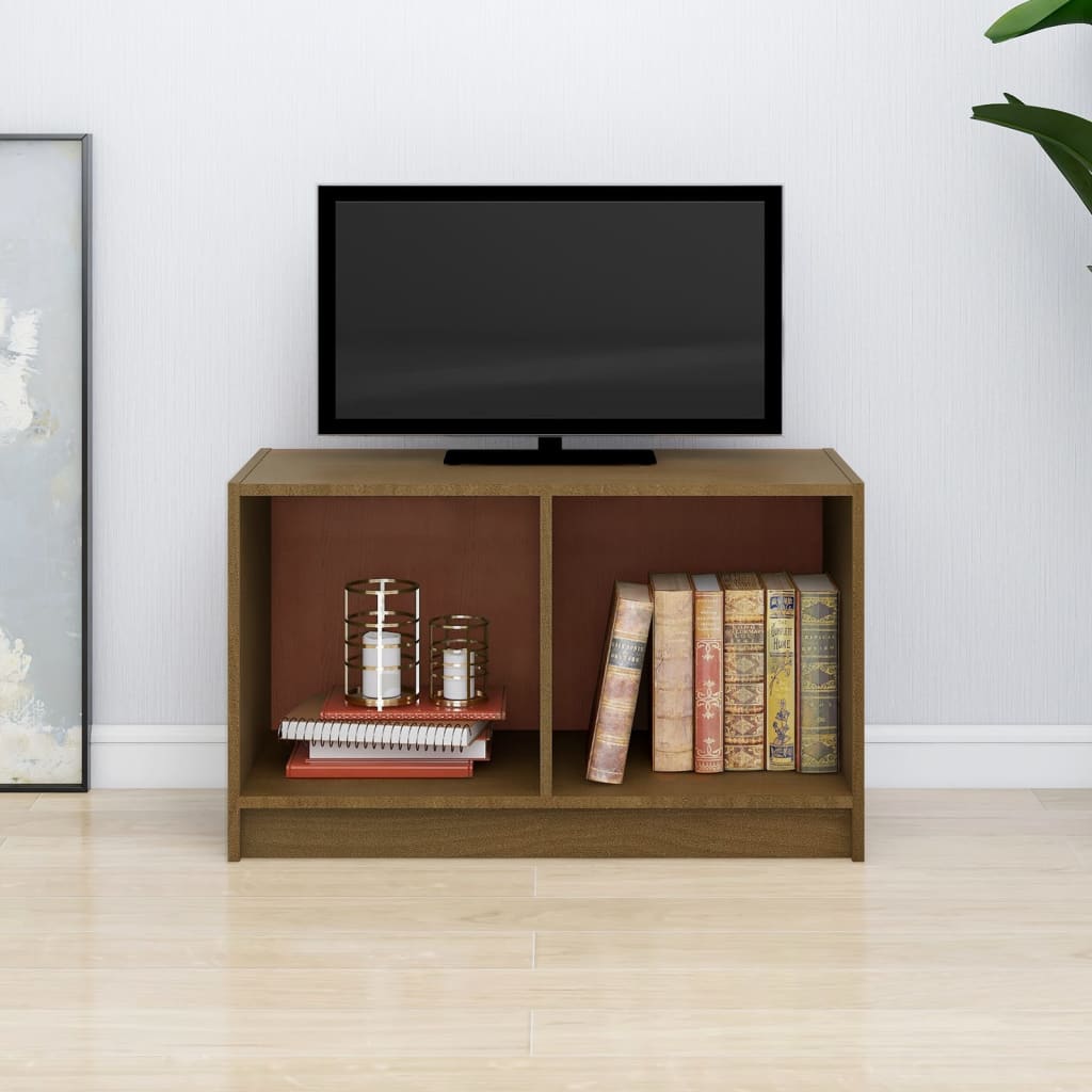 Vetonek Mueble de TV de madera maciza de pino marrón miel 70x33x42 cm