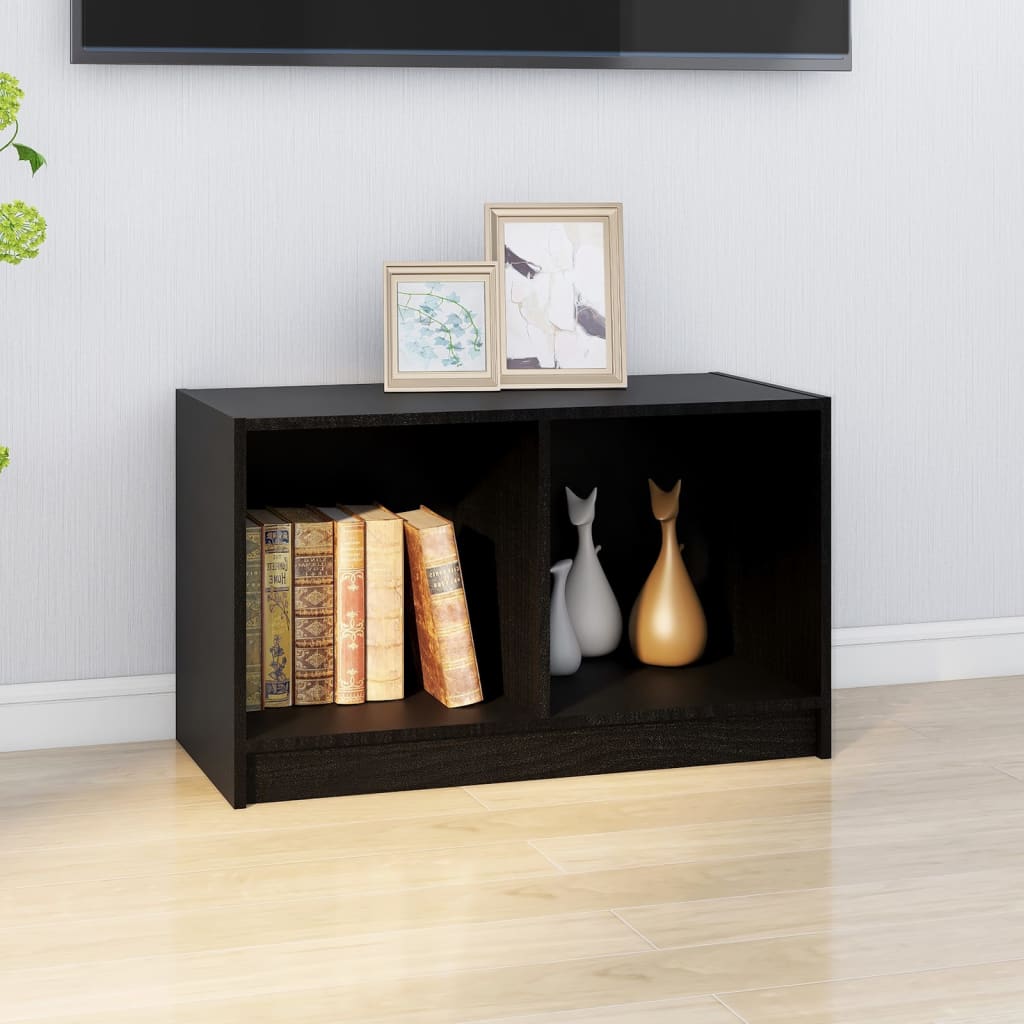 Mueble de TV de madera maciza de pino negro 70x33x42 cm