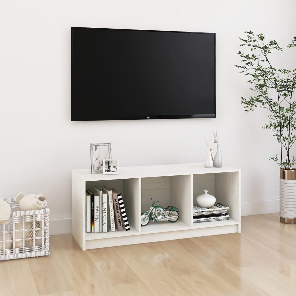 Vetonek Mueble de TV madera maciza de pino blanco 104x33x41 cm 