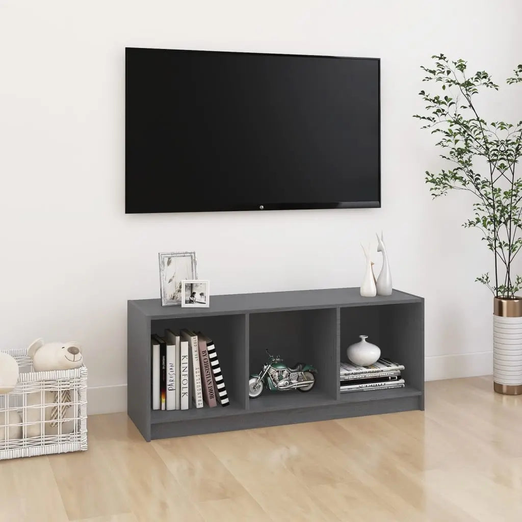 Vetonek Mueble de TV madera maciza de pino gris 104x33x41 cm 