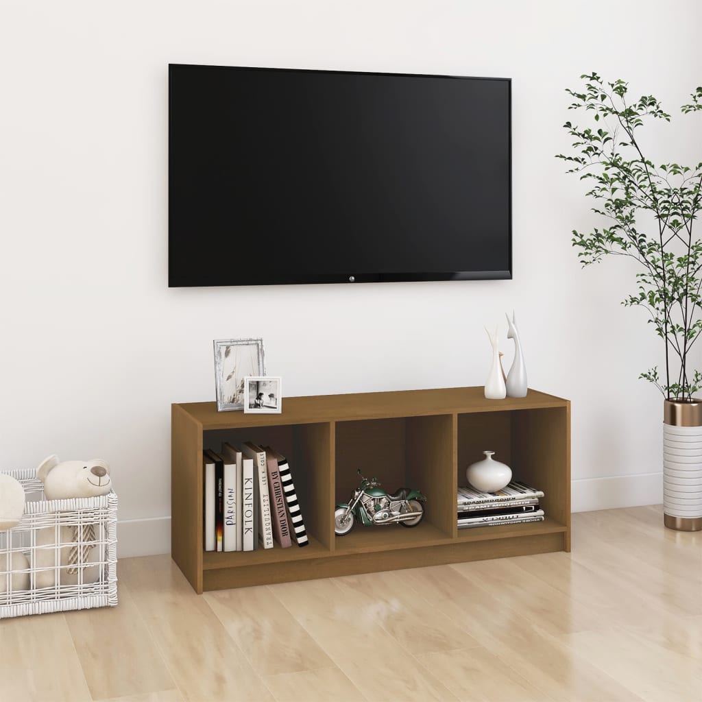 Vetonek Mueble de TV de madera maciza pino marrón miel 104x33x41 cm