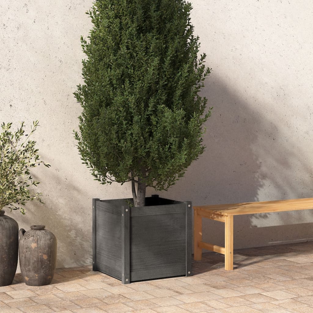 Vetonek Jardinera de madera maciza de pino gris 50x50x50 cm