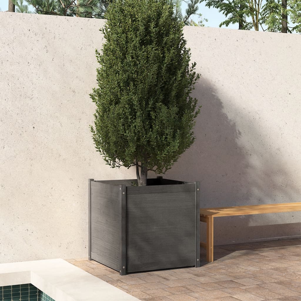 Vetonek Jardinera de madera maciza de pino gris 70x70x70 cm