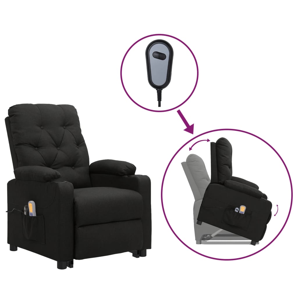 Vetonek Sillón de masaje elevable tela negro