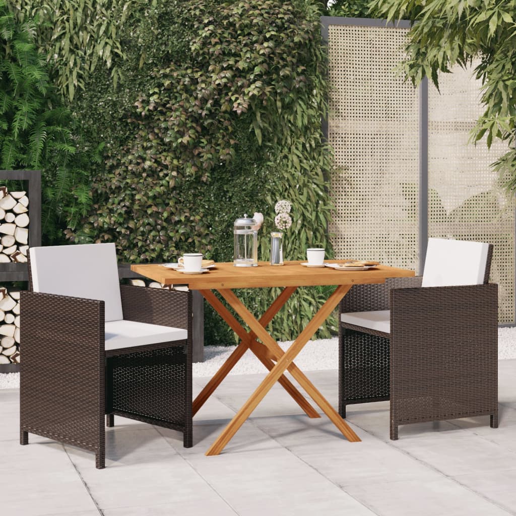 Vetonek Set de comedor de jardín 3 piezas con cojines marrón