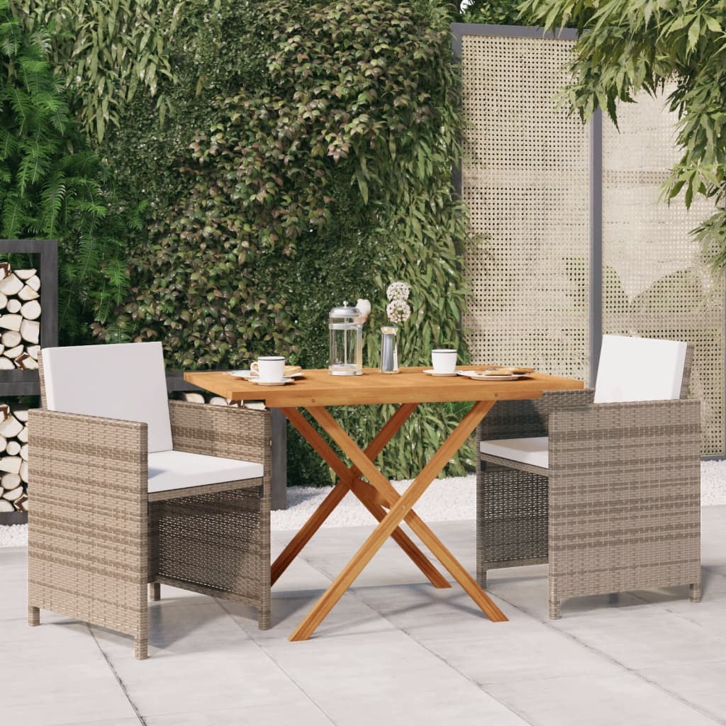 Vetonek Set de comedor de jardín 3 piezas con cojines beige