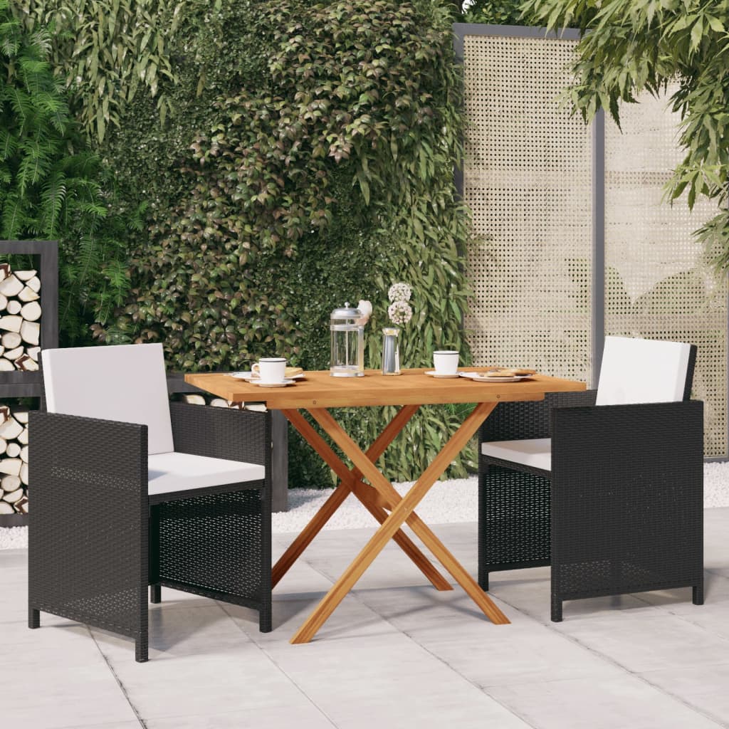 Vetonek Set de comedor de jardín 3 piezas con cojines negro