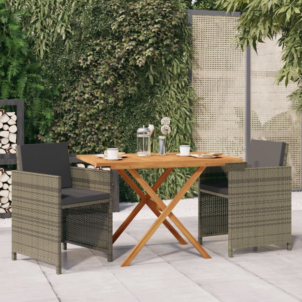 Vetonek Set de comedor de jardín 3 piezas con cojines gris