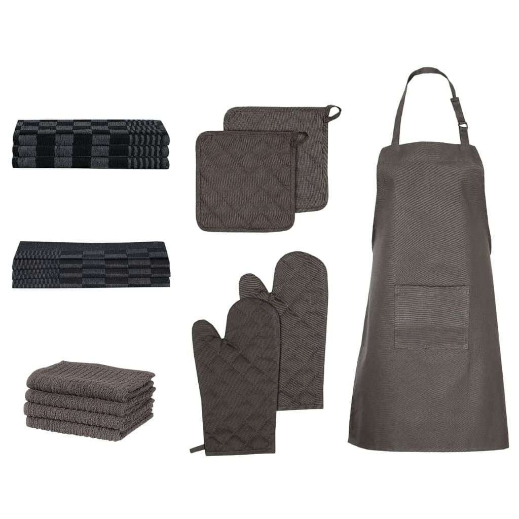 Vetonek Set de paños manoplas horno agarradores 15 pzas algodón negro