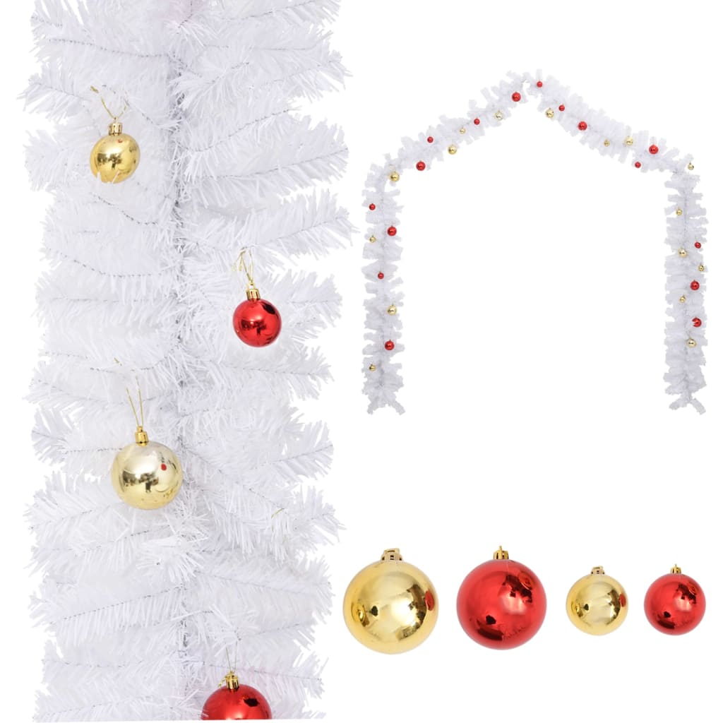 Vetonek Guirnalda de Navidad decorada con bolas blanco 5 m