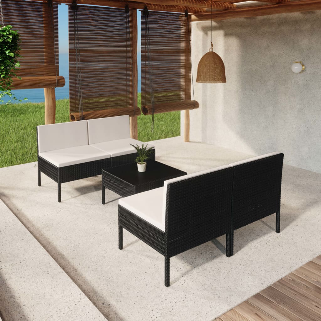 Set de muebles de jardín 5 pzas y cojines ratán sintético negro v9884 Vetonek