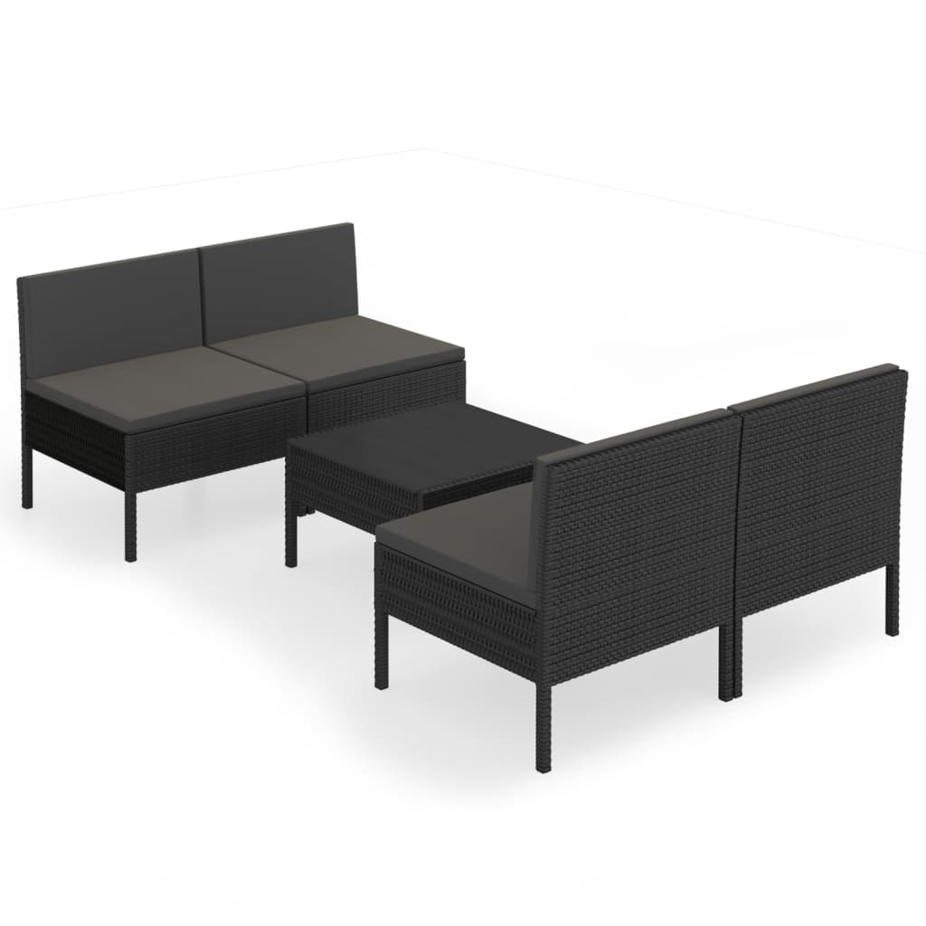 Set de muebles de jardín 5 pzas y cojines ratán sintético negro v9891 - Vetonek