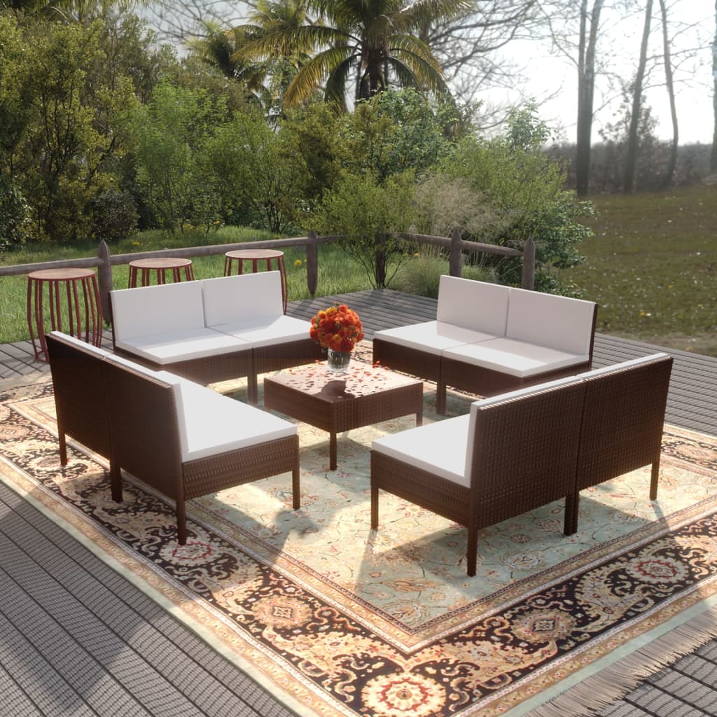 Vetonek Set muebles de jardín 9 piezas y cojines ratán sintético marrón