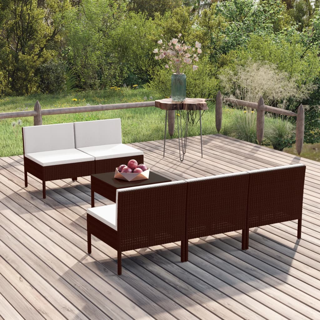 Vetonek Set muebles de jardín 6 pzas y cojines ratán sintético marrón